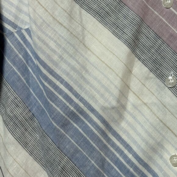 Chico's Linen Tunic Blouse Women's Size 2 Purple Blue Striped 3/4 Sleeve Button - Picture 7 of 11